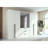 DREHTÜRENSCHRANK 301/235/61 cm,  in Weiß, 6 Tür(en)  - Chromfarben/Schwarz, Basics, Glas/Holzwerkstoff (301/235/61cm) - Novel