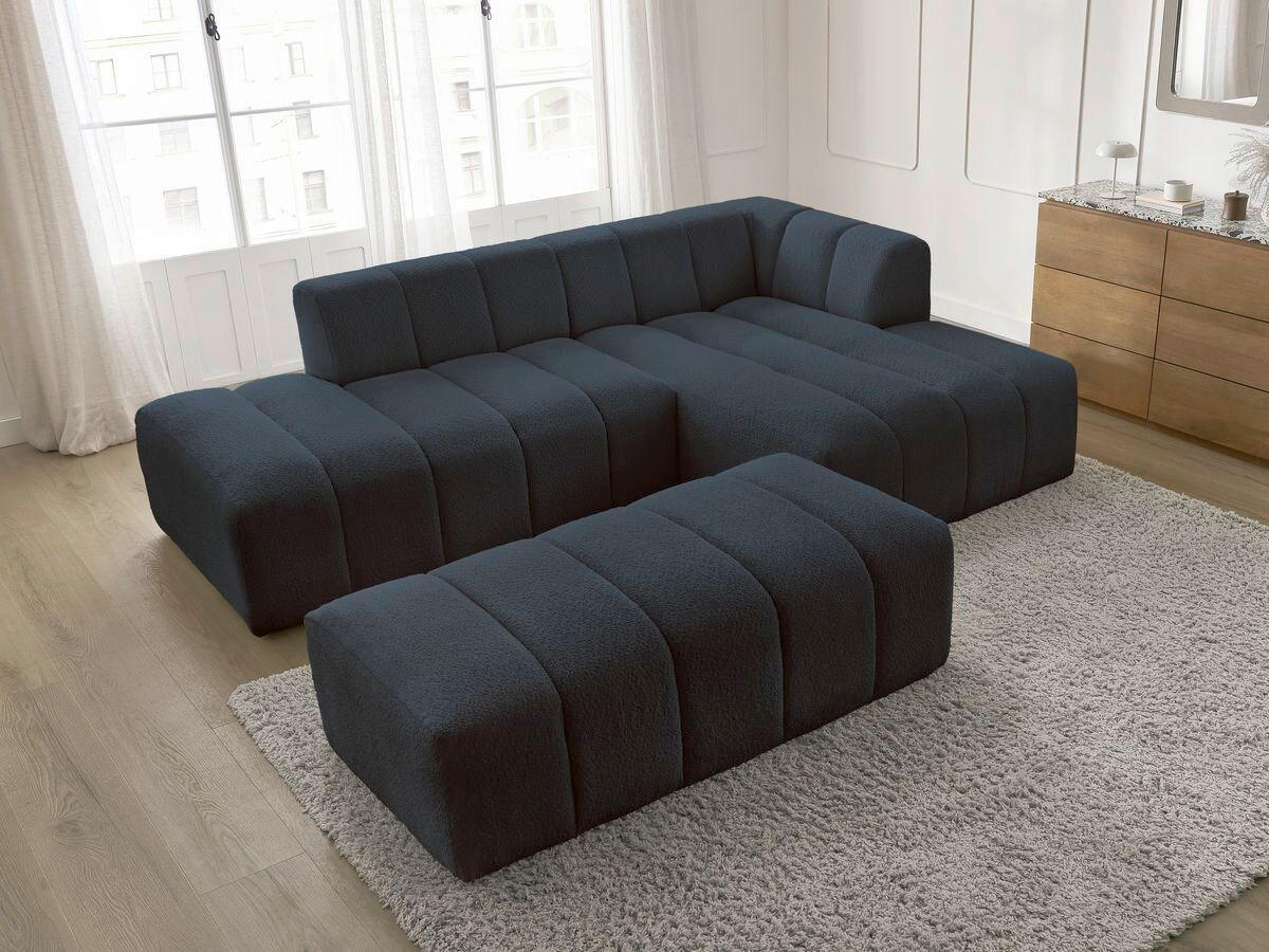 ECKSOFA  ANNECY Dunkelblau Bouclé  - Schwarz/Dunkelblau, MODERN, Kunststoff/Textil (262/170cm)