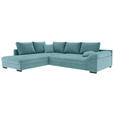 ECKSOFA Türkis Cord  inkl. Zierkissen, Rückenkissen, Rücken echt  - Türkis/Schwarz, KONVENTIONELL, Holz/Textil (202/298cm) - Carryhome