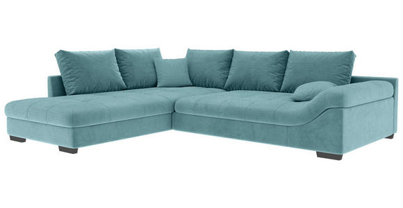 ECKSOFA Türkis Cord  inkl. Zierkissen, Rückenkissen, Rücken echt  - Türkis/Schwarz, KONVENTIONELL, Holz/Textil (202/298cm) - Carryhome