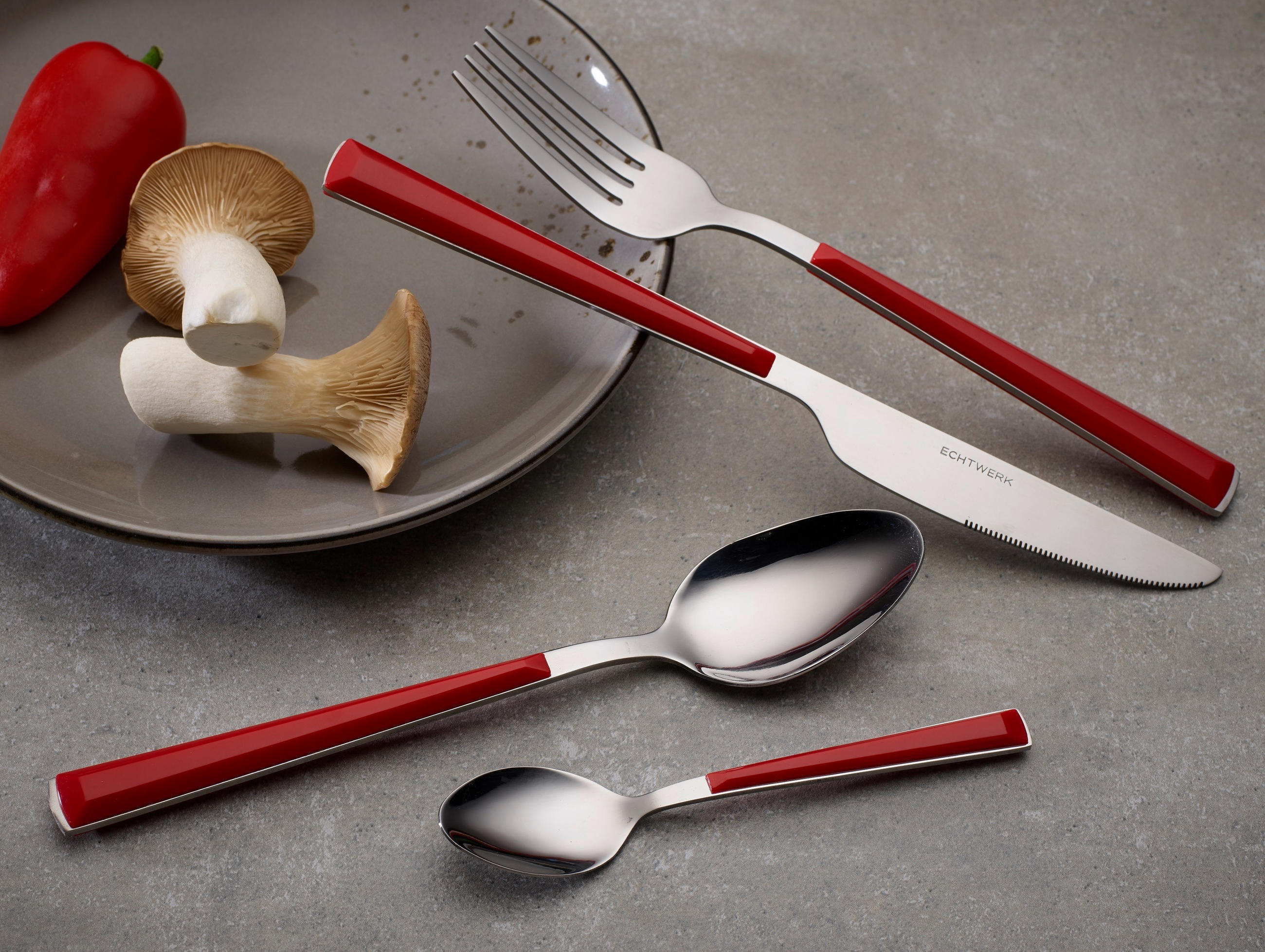 BESTECKSET 24-teilig Edelstahl  - Rot/Silberfarben, Basics, Kunststoff/Metall - Echtwerk