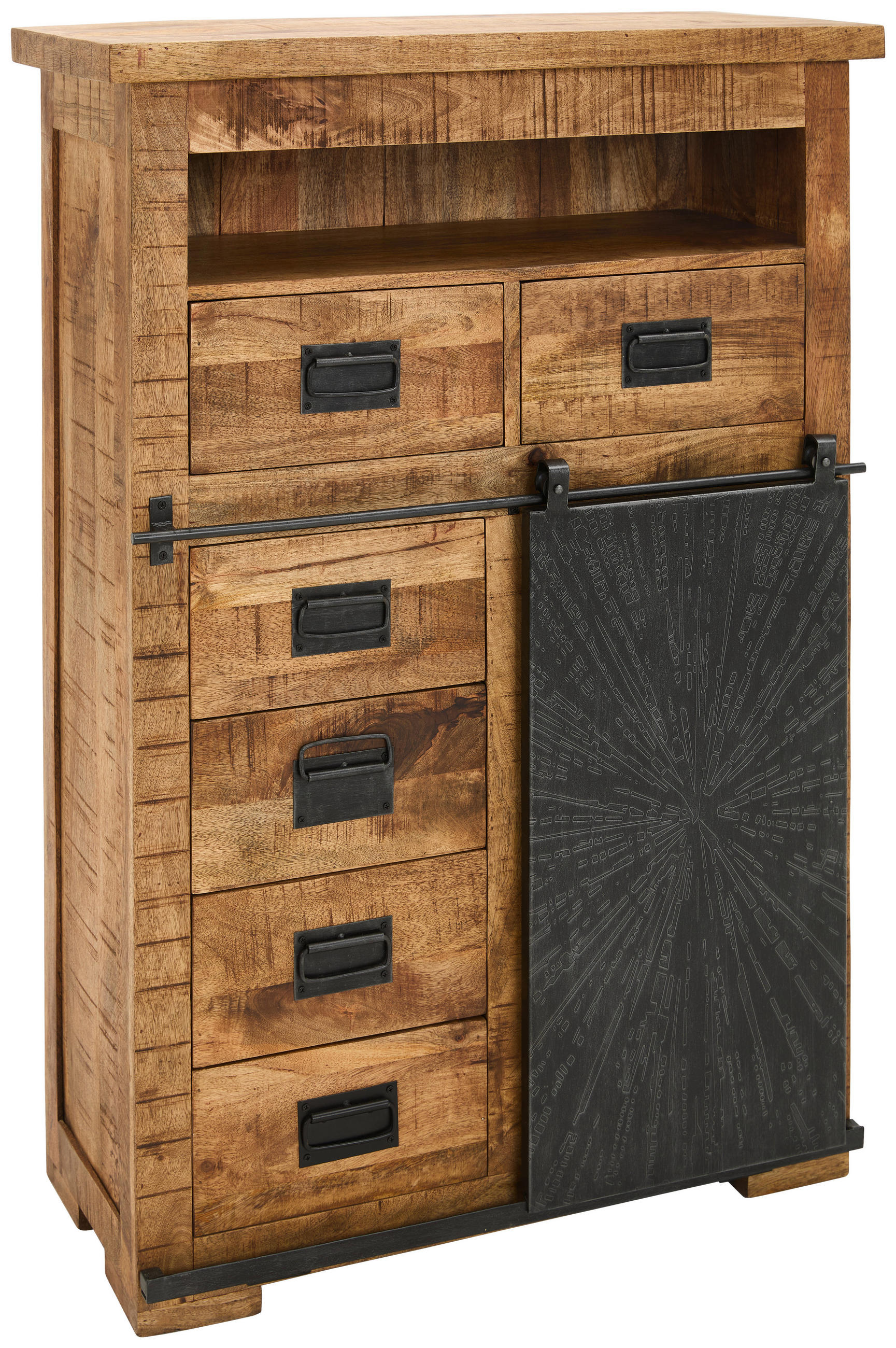 Ambia Home VYSOKÁ KOMODA, mangové dřevo, přírodní barvy, černá, 90/130/40 cm