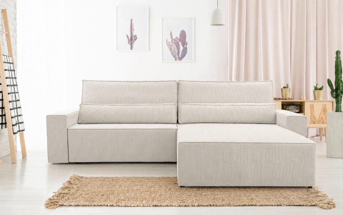 ECKSOFA BRAZIL L Beige Rückenkissen, Schlaffunktion, Rücken echt  - Beige/Schwarz, Design, Kunststoff/Textil (290/200cm) - MID.YOU