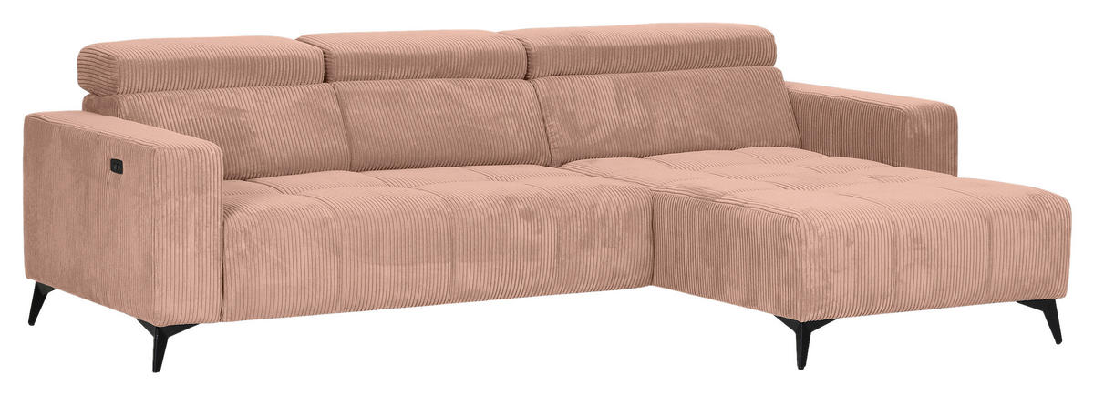 ECKSOFA Altrosa Cord Rücken echt, Kopfteilverstellung, Sitzvorzug  - Schwarz/Altrosa, KONVENTIONELL, Textil/Metall (257/170cm) - Carryhome