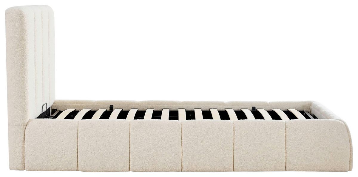 POLSTERBETT gepolstertes Kopfteil, Lattenrost, Bettkasten 90/200 cm  in Beige  - Beige/Schwarz, Design, Holz/Kunststoff (90/200cm) - Boxxx