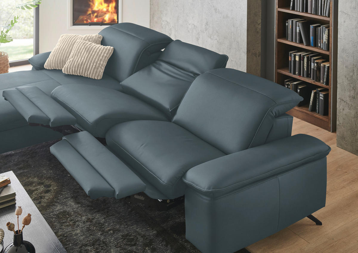 ECKSOFA  Echtleder Blaugrau  - Blaugrau/Schwarz, Design, Leder/Metall (169/307cm) - Beldomo Premium