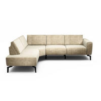 ECKSOFA in Samt Sandfarben  193/256 cm  - Sandfarben/Schwarz, Design, Textil/Metall (193/256cm) - SENSOO