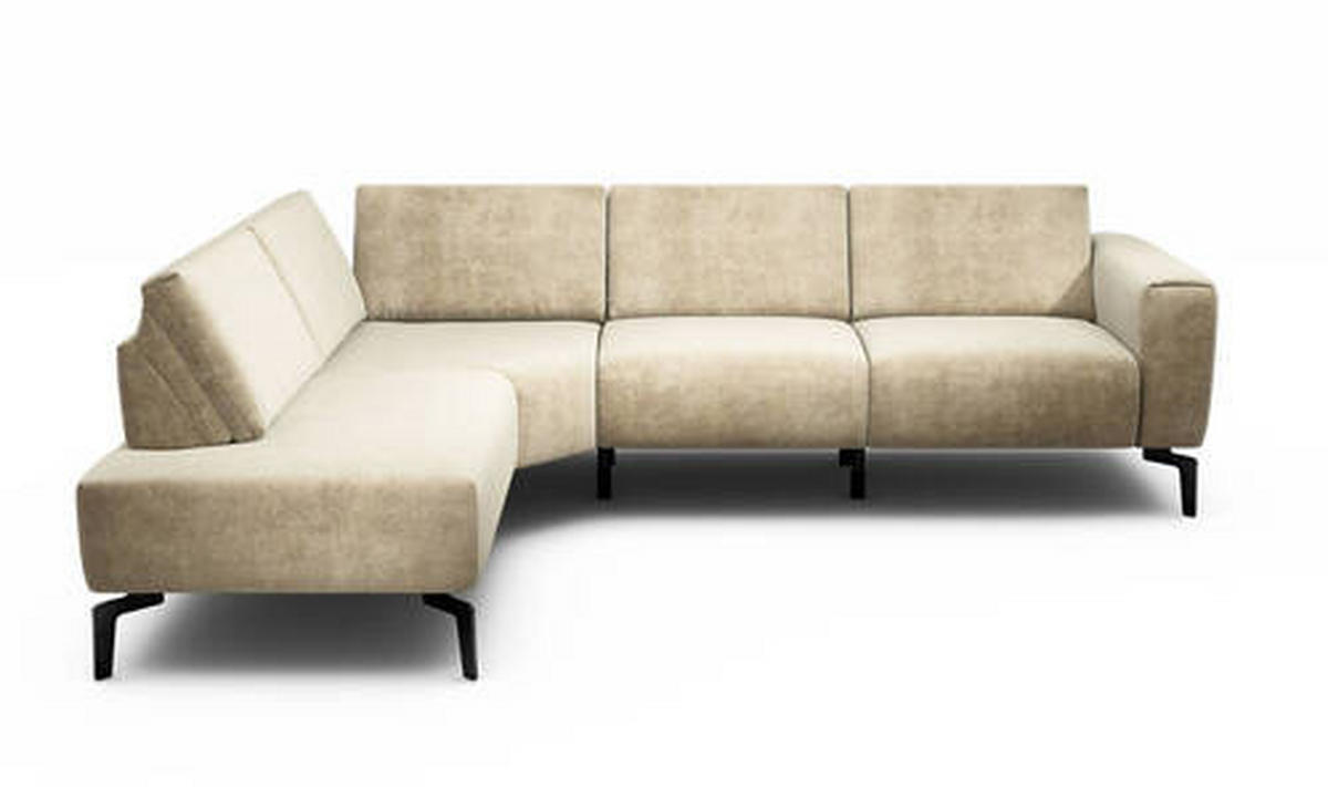ECKSOFA in Samt Sandfarben  193/256 cm  - Sandfarben/Schwarz, Design, Textil/Metall (193/256cm) - SENSOO