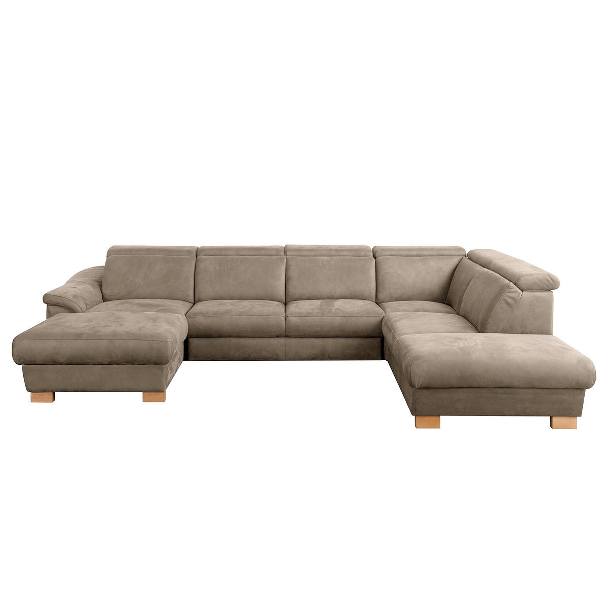 WOHNLANDSCHAFT Mikrofaser Taupe  - Taupe/Naturfarben, Design, Holz/Textil (238/347/273cm) - Livetastic
