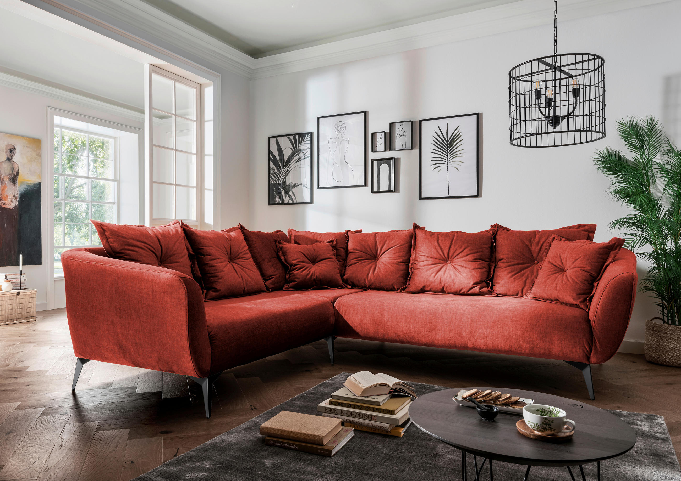 ECKSOFA Koralle Velours  - Koralle/Schwarz, MODERN, Textil/Metall (247/276cm) - Livetastic