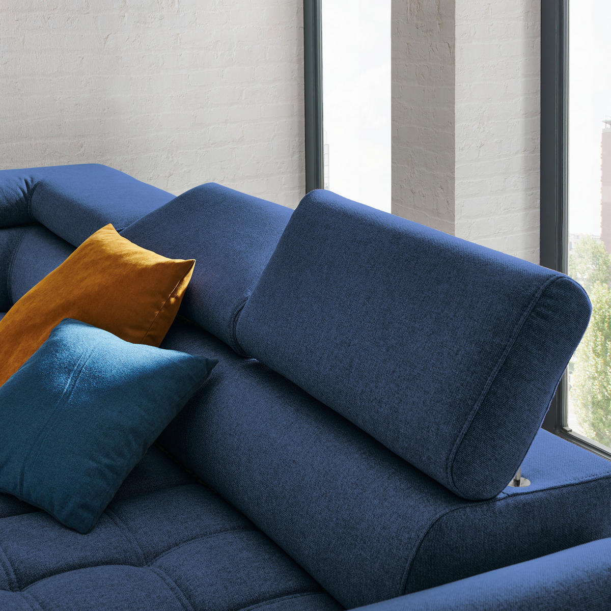 ECKSOFA in Webstoff Dunkelblau  - Schwarz/Dunkelblau, Design, Textil/Metall (223/263cm) - Welnova