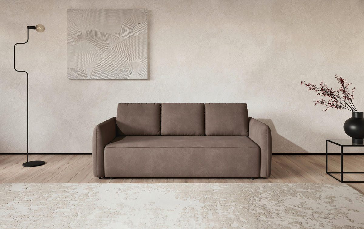 SCHLAFSOFA Chenille Taupe  - Taupe/Schwarz, Trend, Kunststoff/Textil (222/89/102cm) - MID.YOU