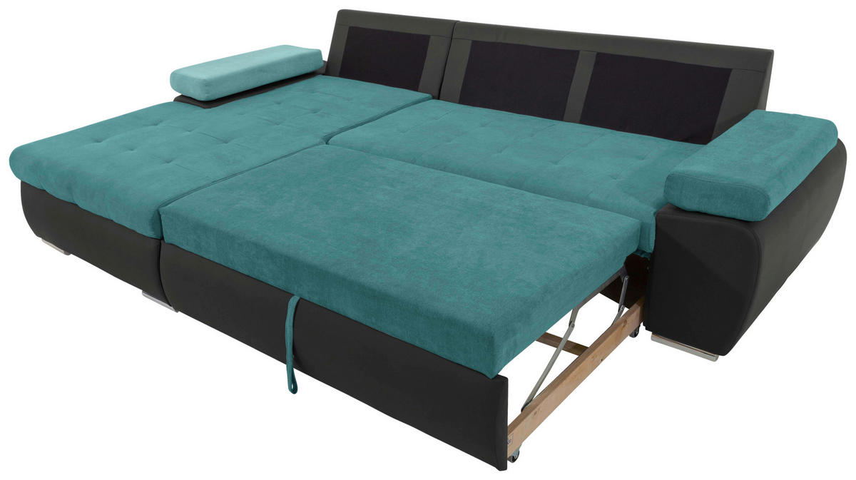 ECKSOFA in Flachgewebe Türkis, Schwarz  - Türkis/Schwarz, Design, Kunststoff/Textil (175/271cm) - MID.YOU