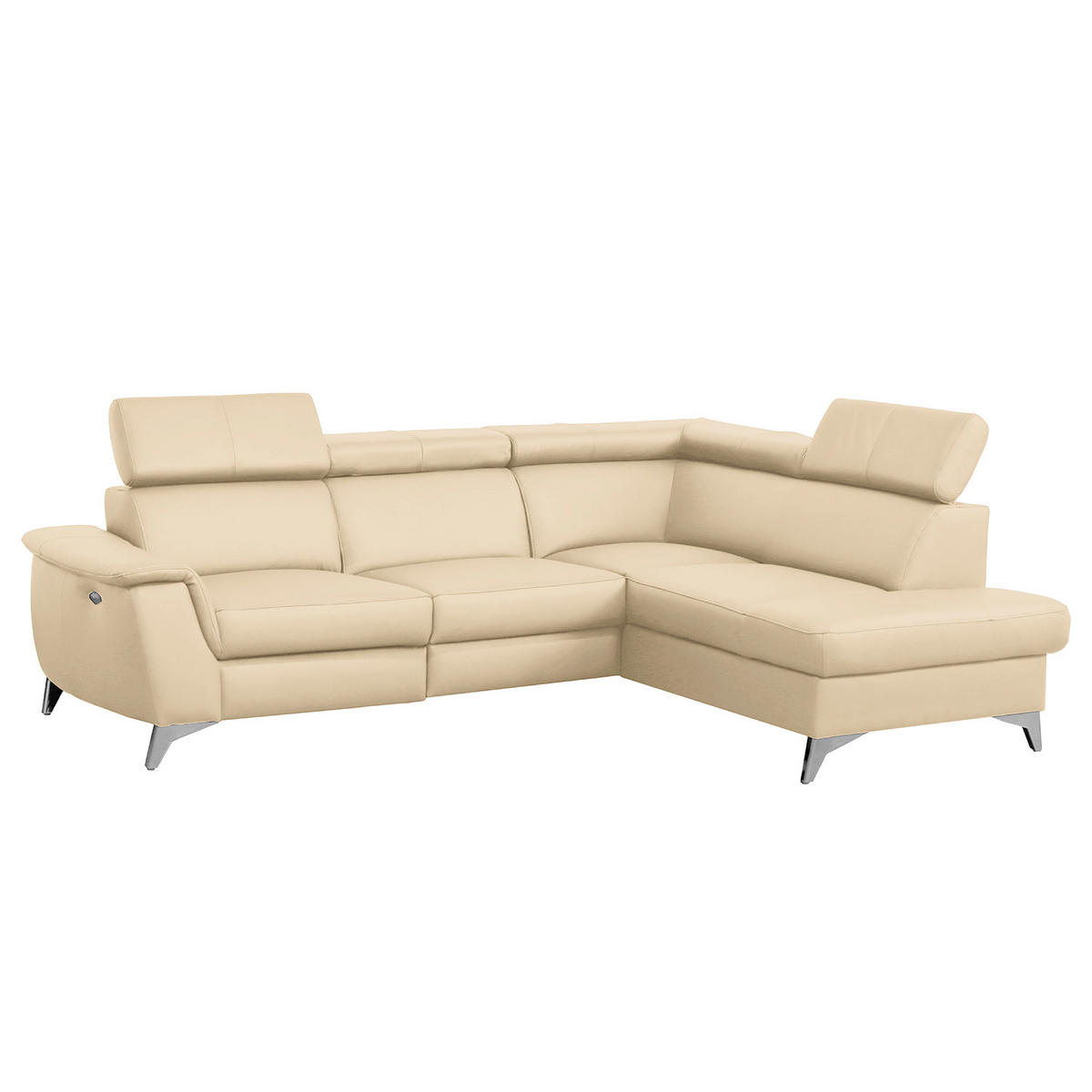 ECKSOFA Beige Echtleder Lederlook  - Chromfarben/Beige, Design, Leder/Textil (257/197cm) - Livetastic
