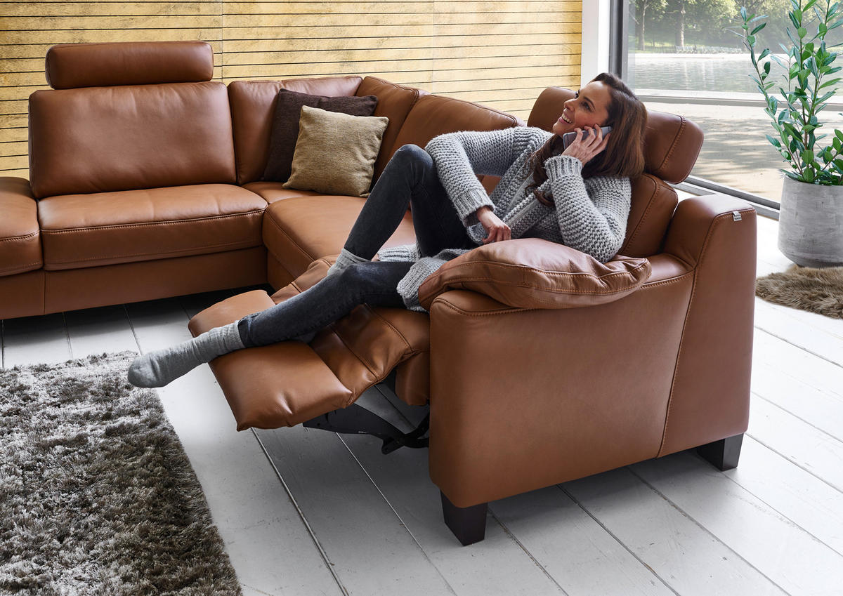 ECKSOFA in Echtleder Braun  - Eichefarben/Braun, Design, Leder/Holz (235/259cm) - Valdera