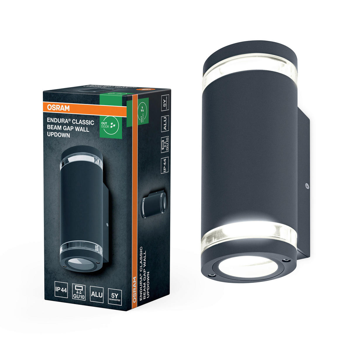 AUßENLEUCHTE 10,4/9,2/23,3 cm   - Dunkelgrau, Basics, Glas/Metall (10,4/9,2/23,3cm) - Osram