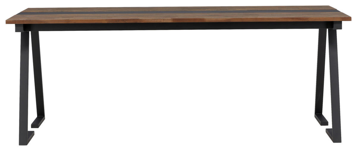 ESSTISCH Teakholz massiv Schwarz, Teakfarben  - Schwarz/Teakfarben, Design, Holz/Metall (200/90/75cm) - Livetastic