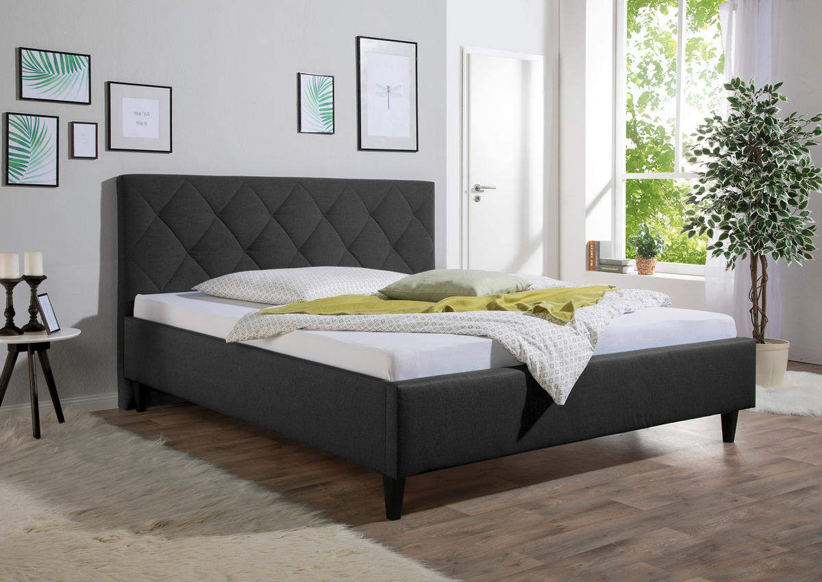 POLSTERBETT 200/200 cm,  in Anthrazit,  - Anthrazit/Schwarz, MODERN, Holz/Textil (200/200cm) - Livetastic