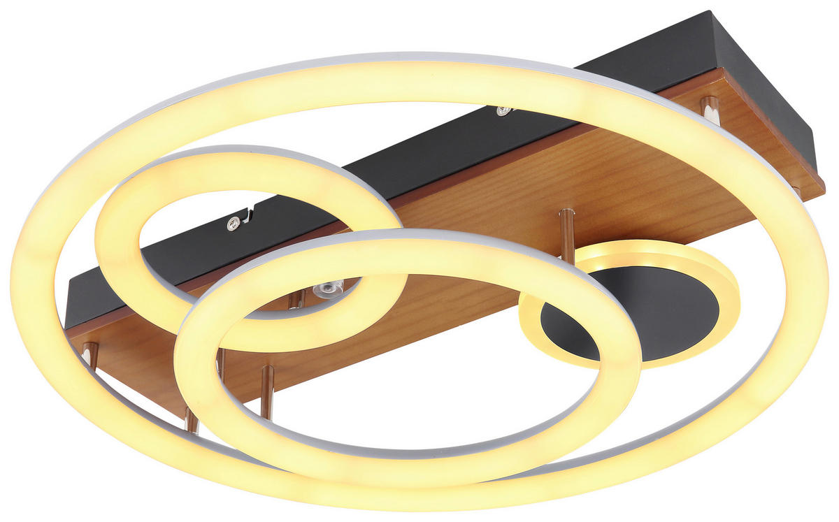 LED-DECKENLEUCHTE 55 W  48/11 cm    - Opal/Schwarz, Design, Holz/Kunststoff (48/11cm) - Globo