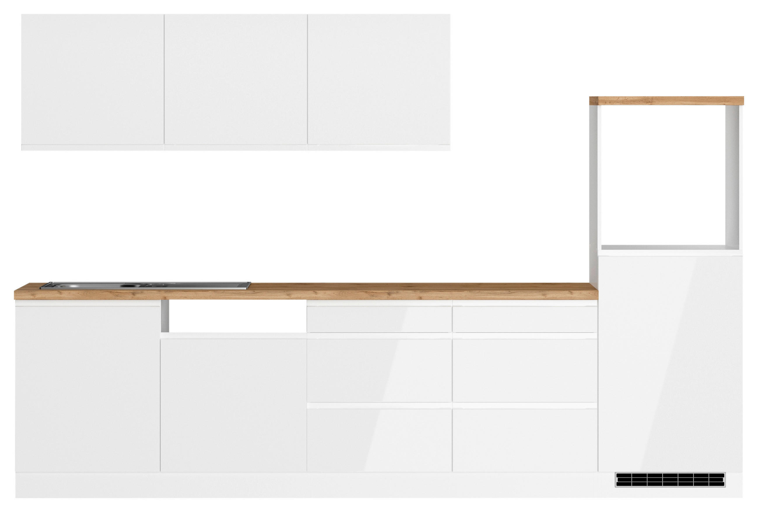 KÜCHENLEERBLOCK 300 cm   in Weiß, Eiche Wotan, Weiß Hochglanz  - Weiß Hochglanz/Eiche Wotan, LIFESTYLE, Holzwerkstoff (300cm) - Held