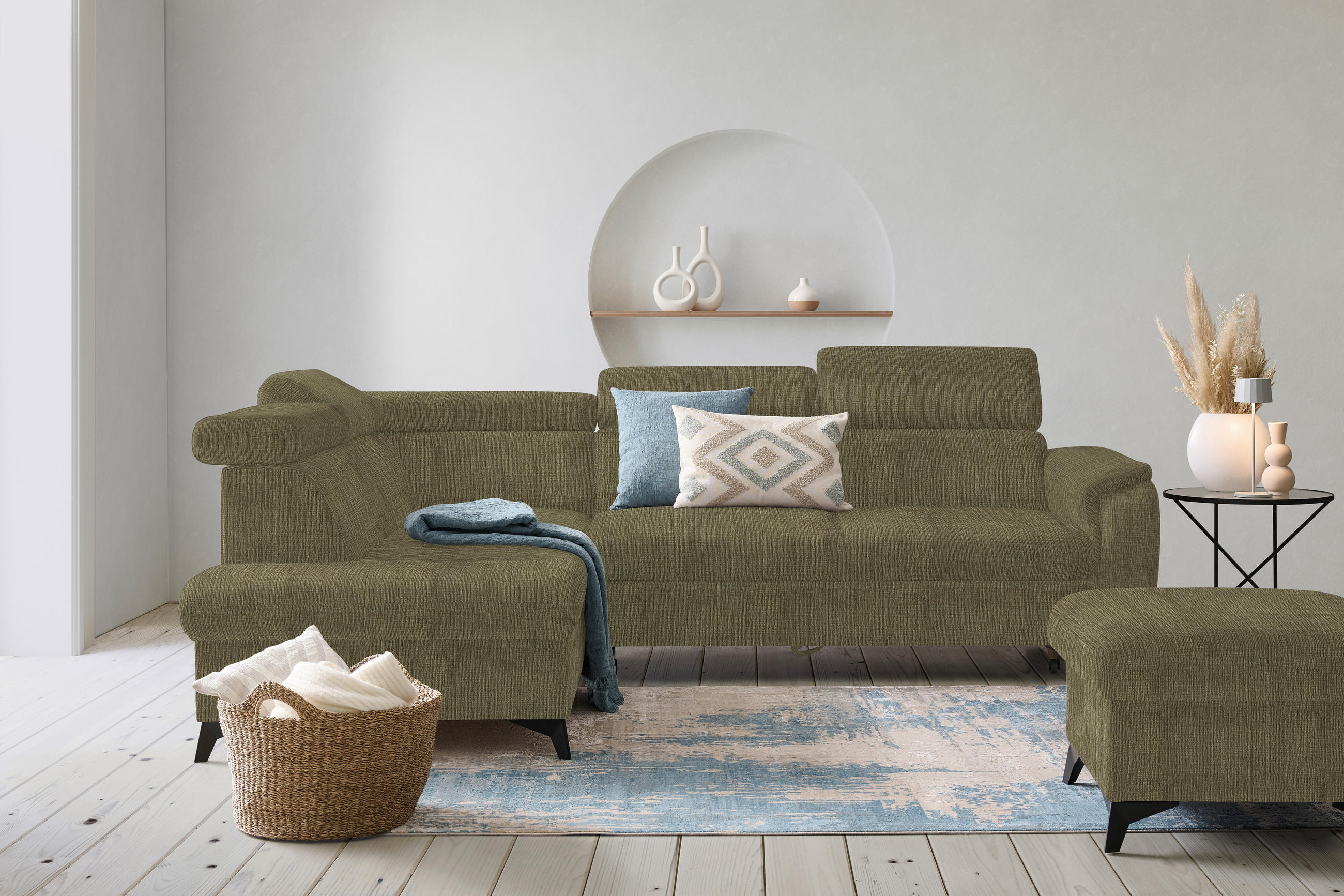 ECKSOFA in Flachgewebe Grün  - Schwarz/Grün, Design, Textil/Metall (203/260cm) - Stylife