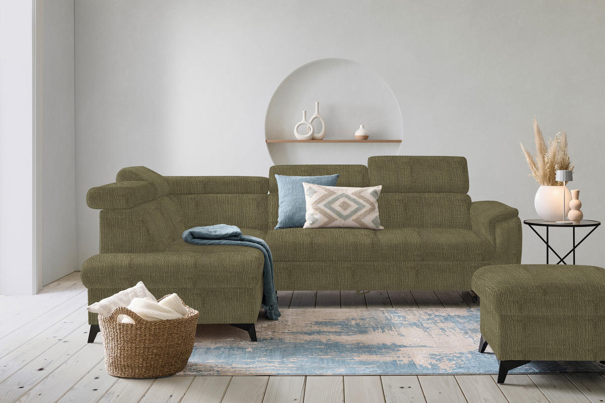 ECKSOFA in Flachgewebe Grün  - Schwarz/Grün, Design, Textil/Metall (203/260cm) - Stylife