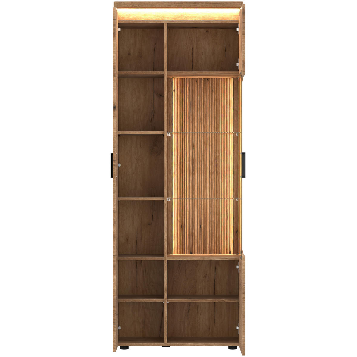 VITRÍNA, farba duba, 75/201,5/35,6 cm - čierna/farba duba, Basics, kov/kompozitné drevo (75/201,5/35,6cm) - Hom`in