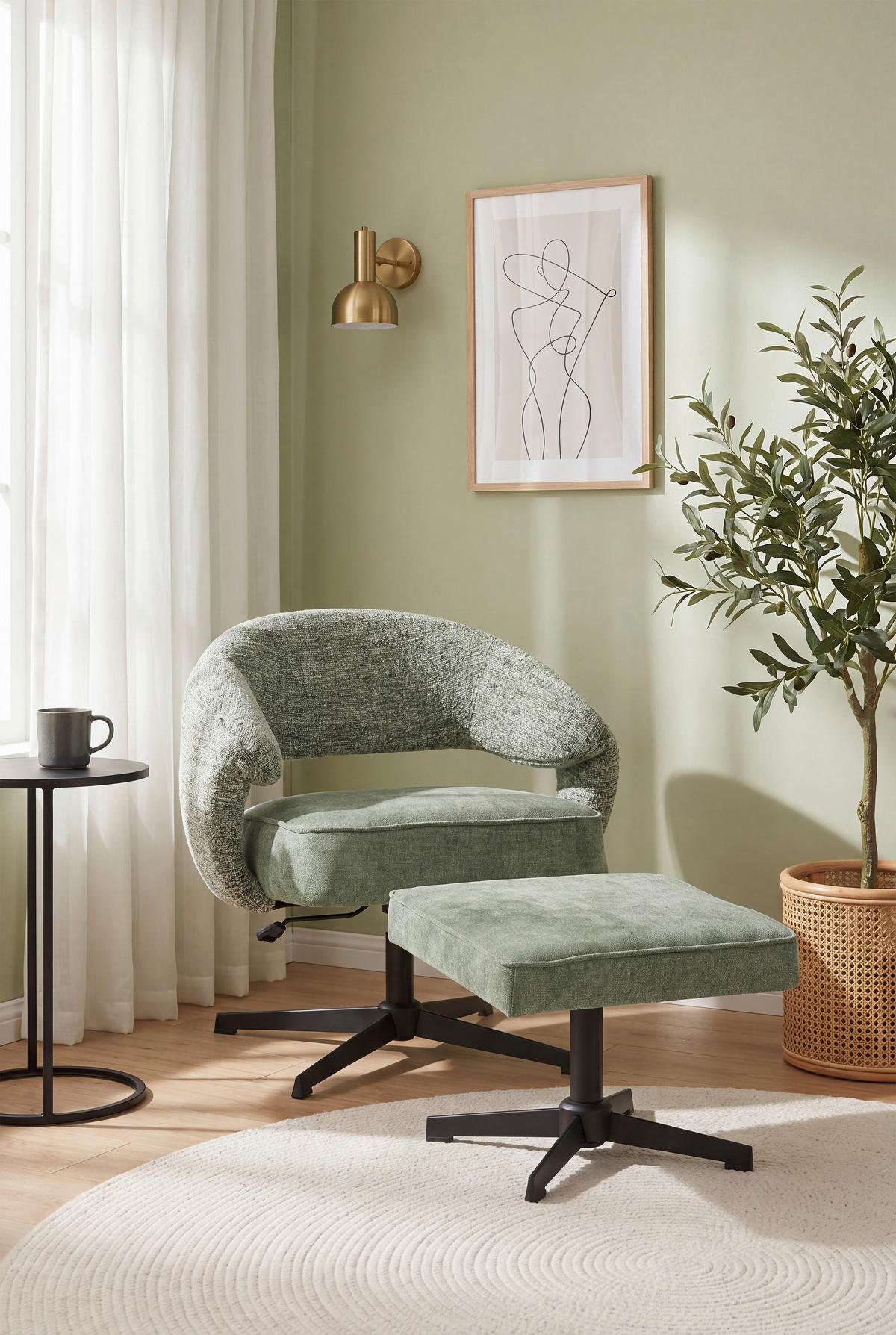 RELAXSESSELSET Leinenoptik Hocker    - Schwarz/Grün, Design, Textil/Metall (78/77-88/74cm) - Carryhome