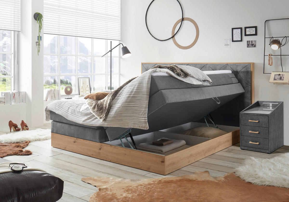 BOXSPRINGBETT 180/200 cm  in Grau, Naturfarben  - Naturfarben/Grau, Konventionell, Holzwerkstoff/Kunststoff (180/200cm) - Esposa