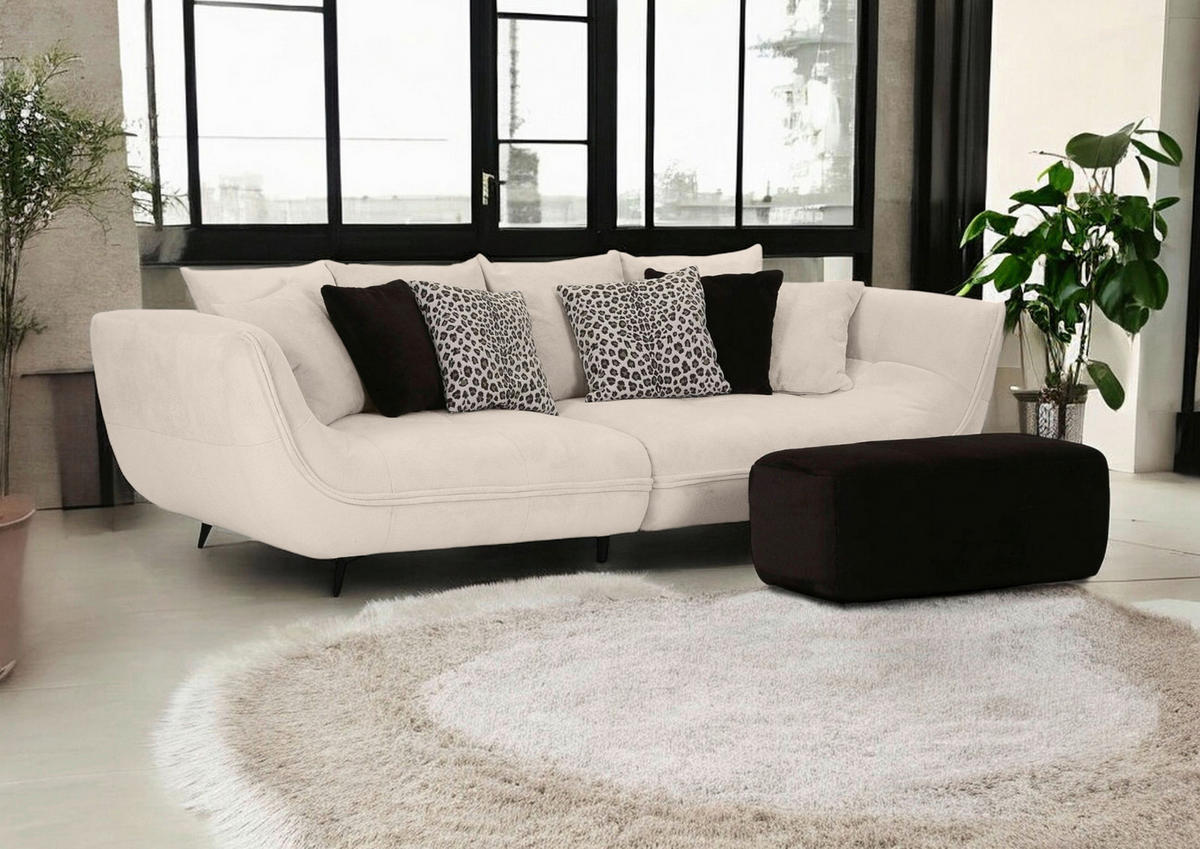 BIGSOFA Flachgewebe Creme, Schwarz, Weiss  - Weiss/Dunkelbraun, Design, Textil/Metall (275/80/123cm) - Stylife