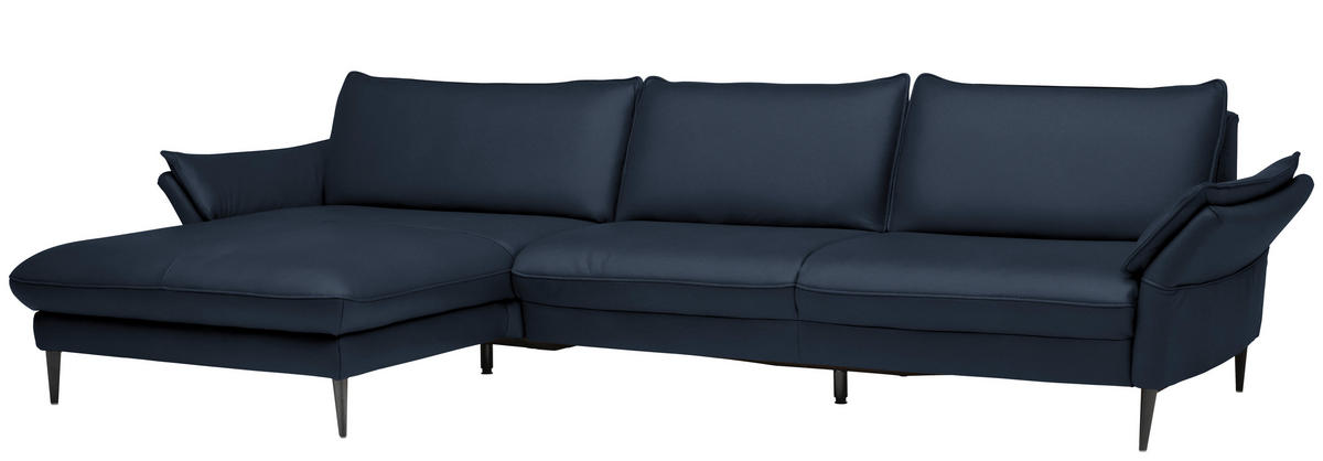 ECKSOFA in Echtleder Dunkelblau  - Schwarz/Dunkelblau, Design, Leder/Metall (172/334cm) - Valdera