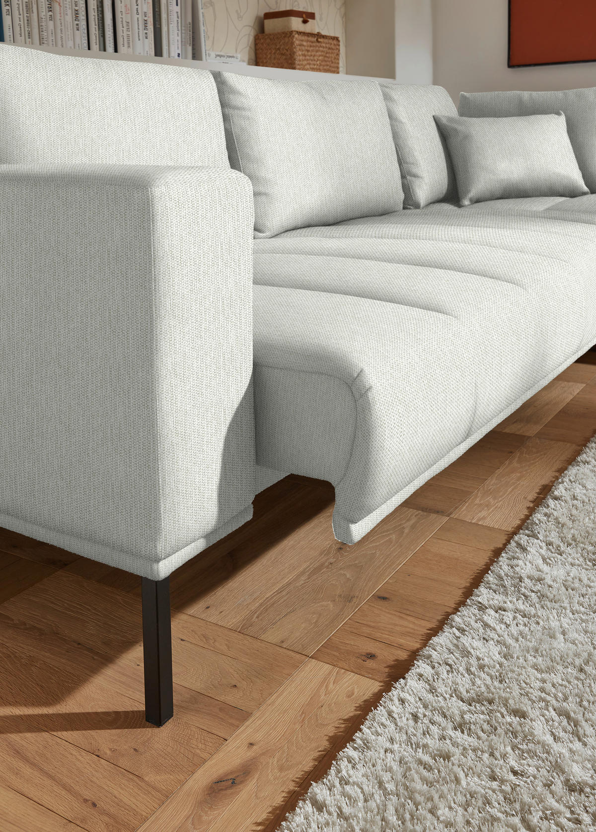 ECKSOFA  in Flachgewebe Weiß  308/270 cm  - Schwarz/Weiß, Design, Textil/Metall (308/270cm) - Pure Home Lifestyle