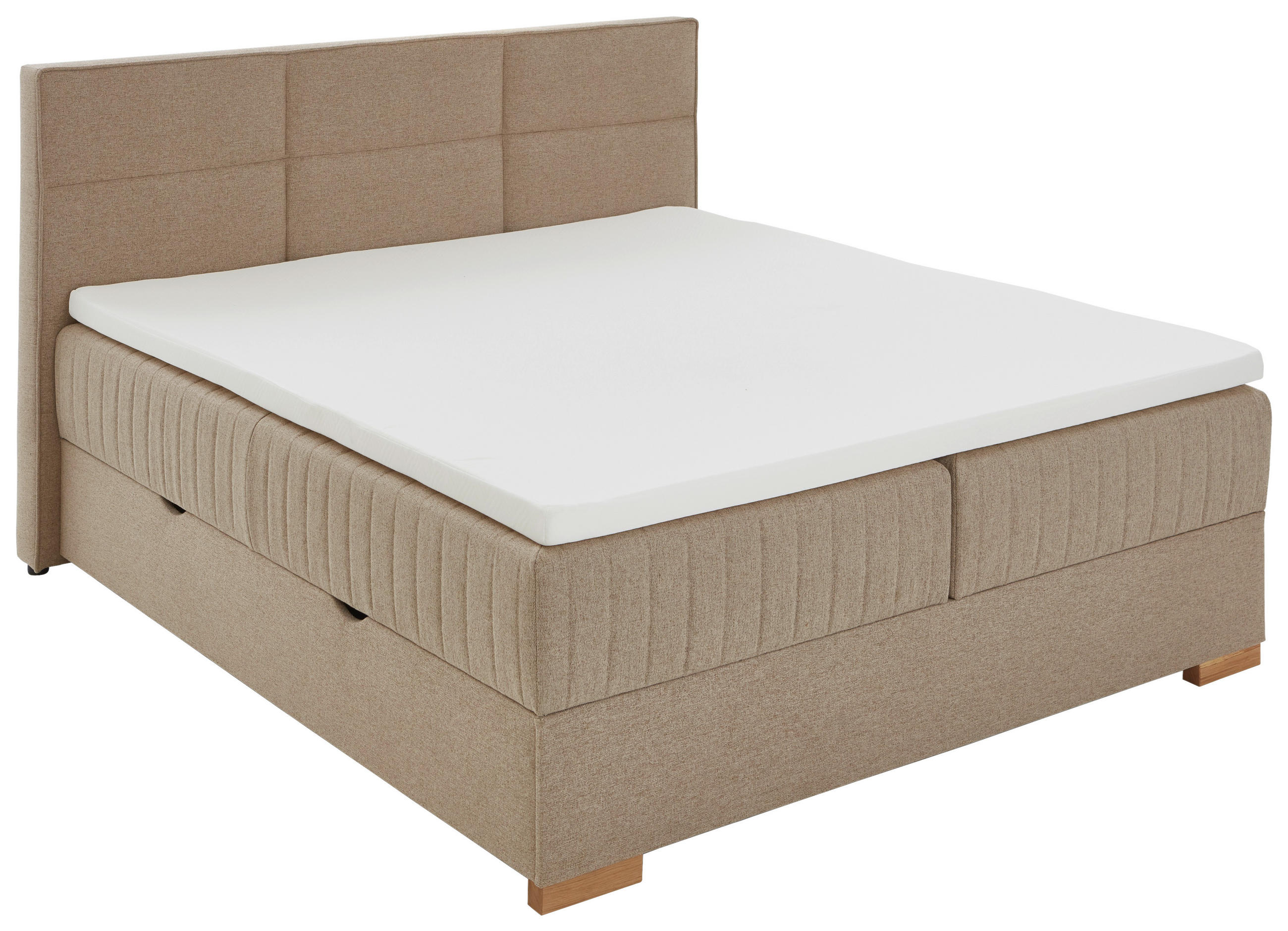 BOXSPRINGBETT 180/200 cm,  in Taupe, Bettkasten, Topper, H3 = fest  - Taupe/Eichefarben, KONVENTIONELL, Holz/Textil (180/200cm) - Boxxx