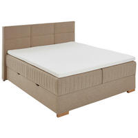 BOXSPRINGBETT 180/200 cm,  in Taupe, Bettkasten, Topper, H3 = fest  - Taupe/Eichefarben, KONVENTIONELL, Holz/Textil (180/200cm) - Boxxx