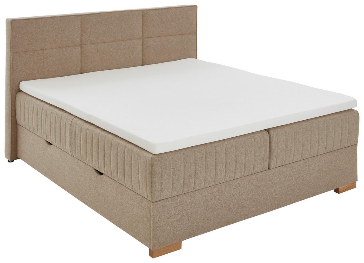 BOXSPRINGBETT 180/200 cm,  in Taupe, Bettkasten, Topper, H3 = fest  - Taupe/Eichefarben, KONVENTIONELL, Holz/Textil (180/200cm) - Boxxx