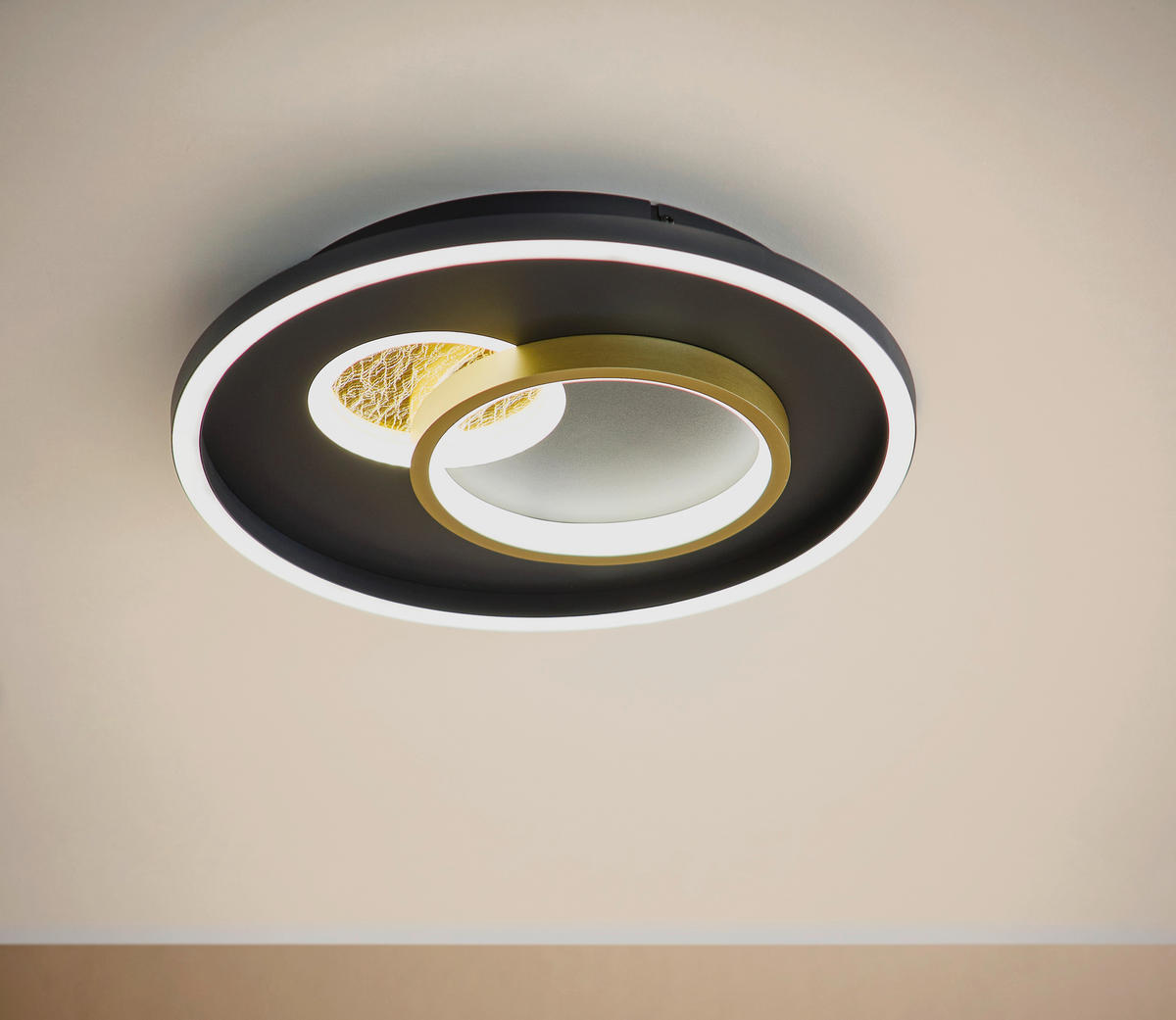 DECKENLEUCHTE Tiriolo 38/6 cm   - Goldfarben/Schwarz, Design, Kunststoff/Metall (38/6cm) - Eglo
