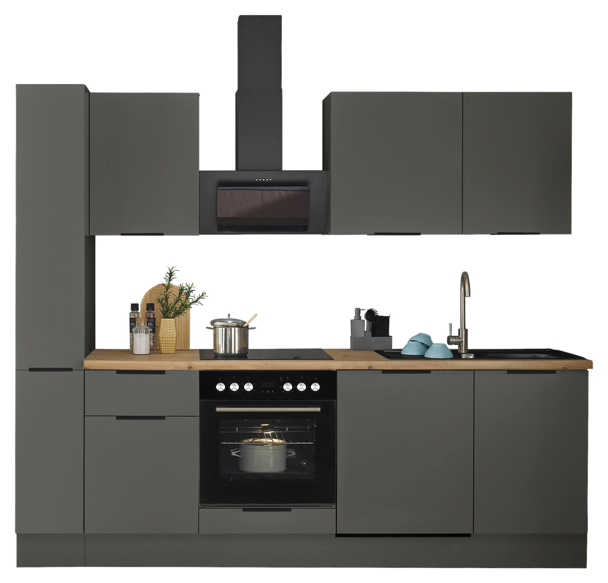 KÜCHENBLOCK   in Graphitfarben  - Schwarz/Graphitfarben, Basics, Holzwerkstoff/Metall (250/211/60cm) - Carryhome