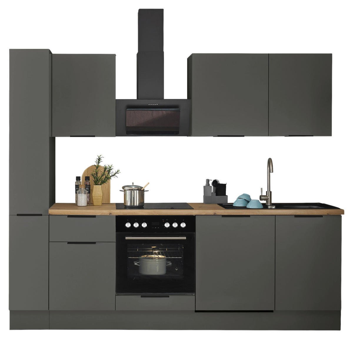 KÜCHENBLOCK   in Graphitfarben  - Schwarz/Graphitfarben, Basics, Holzwerkstoff/Metall (250/211/60cm) - Carryhome
