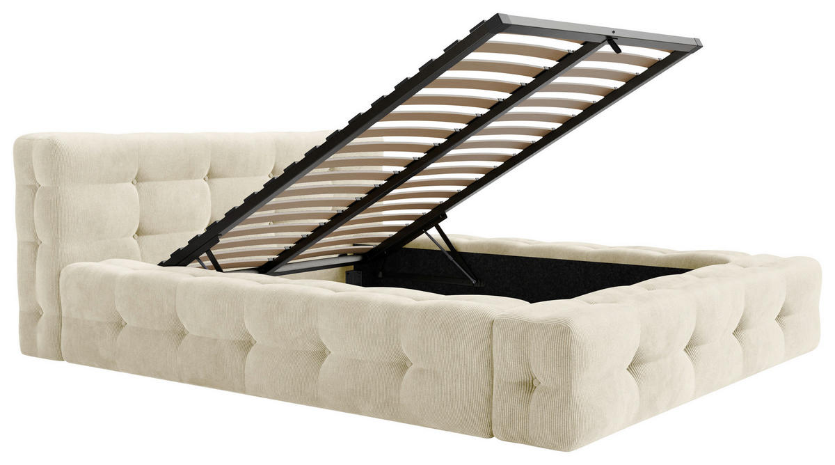 POLSTERBETT Lattenrost, Bettkasten 180/200 cm  in Beige  - Beige/Schwarz, Design, Holz/Textil (180/200cm) - Boxxx