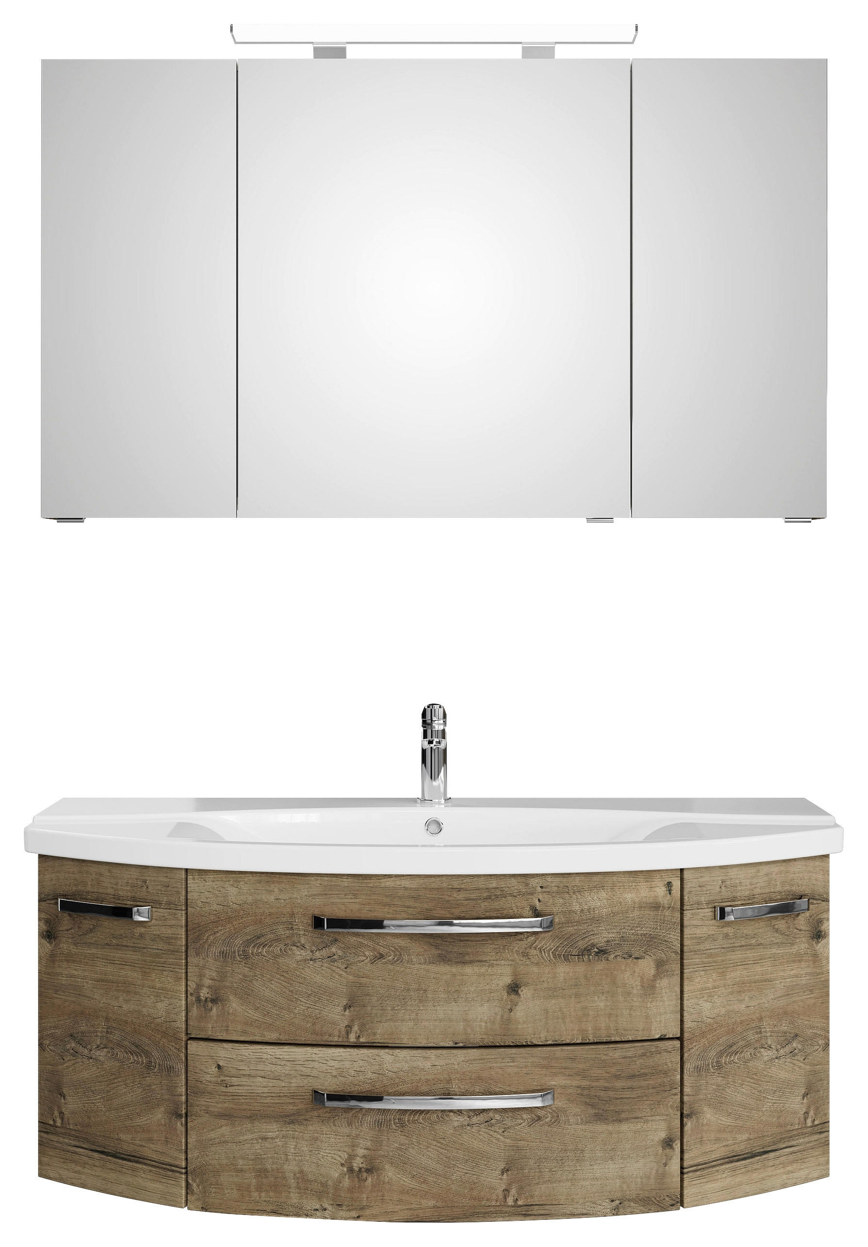 BADEZIMMER 3-teilig  in 120,5 cm  - Eiche dunkel/Chromfarben, MODERN, Glas/Keramik (120,5cm) - Sadena