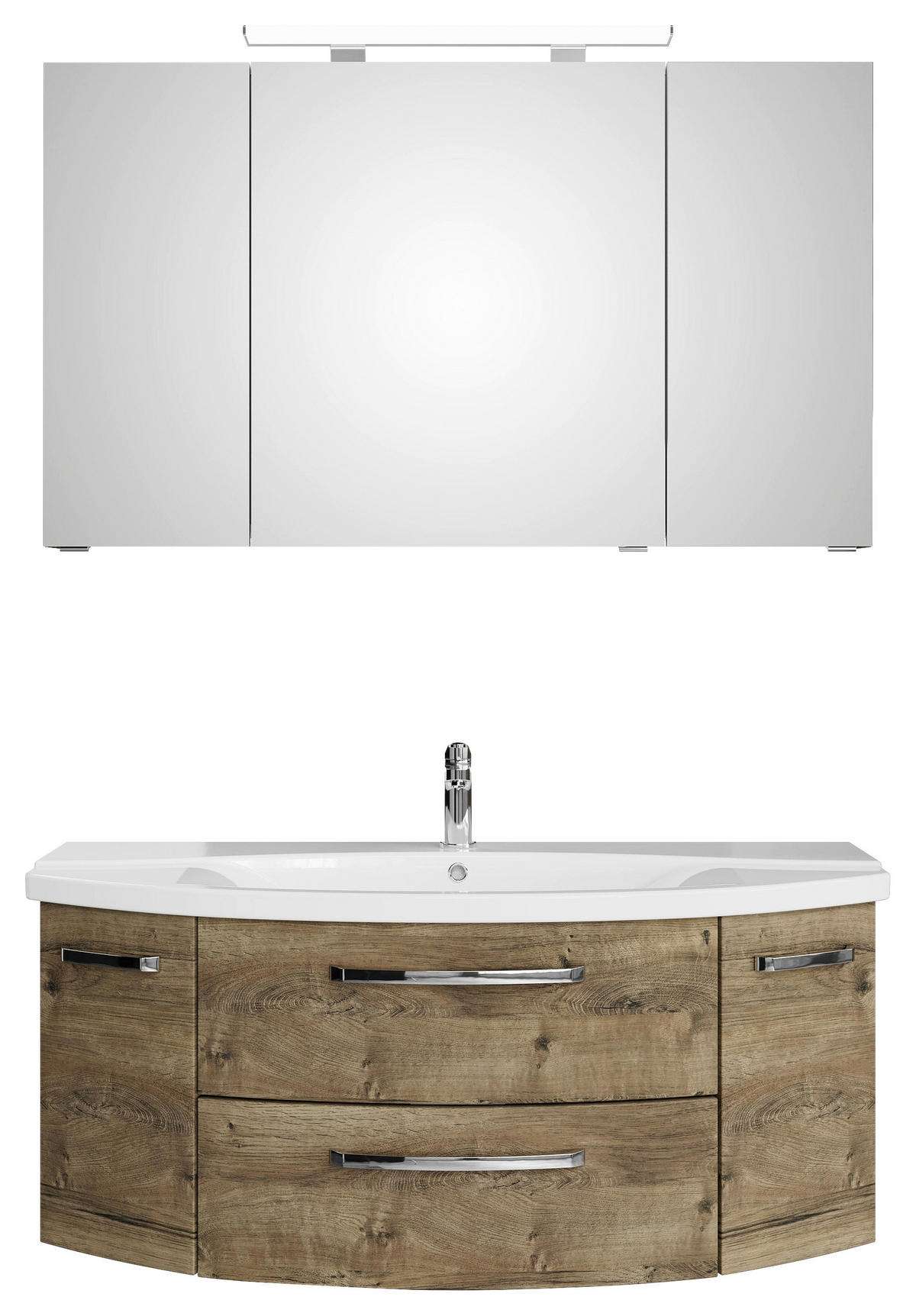 BADEZIMMER 3-teilig  in 120,5 cm  - Eiche dunkel/Chromfarben, MODERN, Glas/Keramik (120,5cm) - Sadena