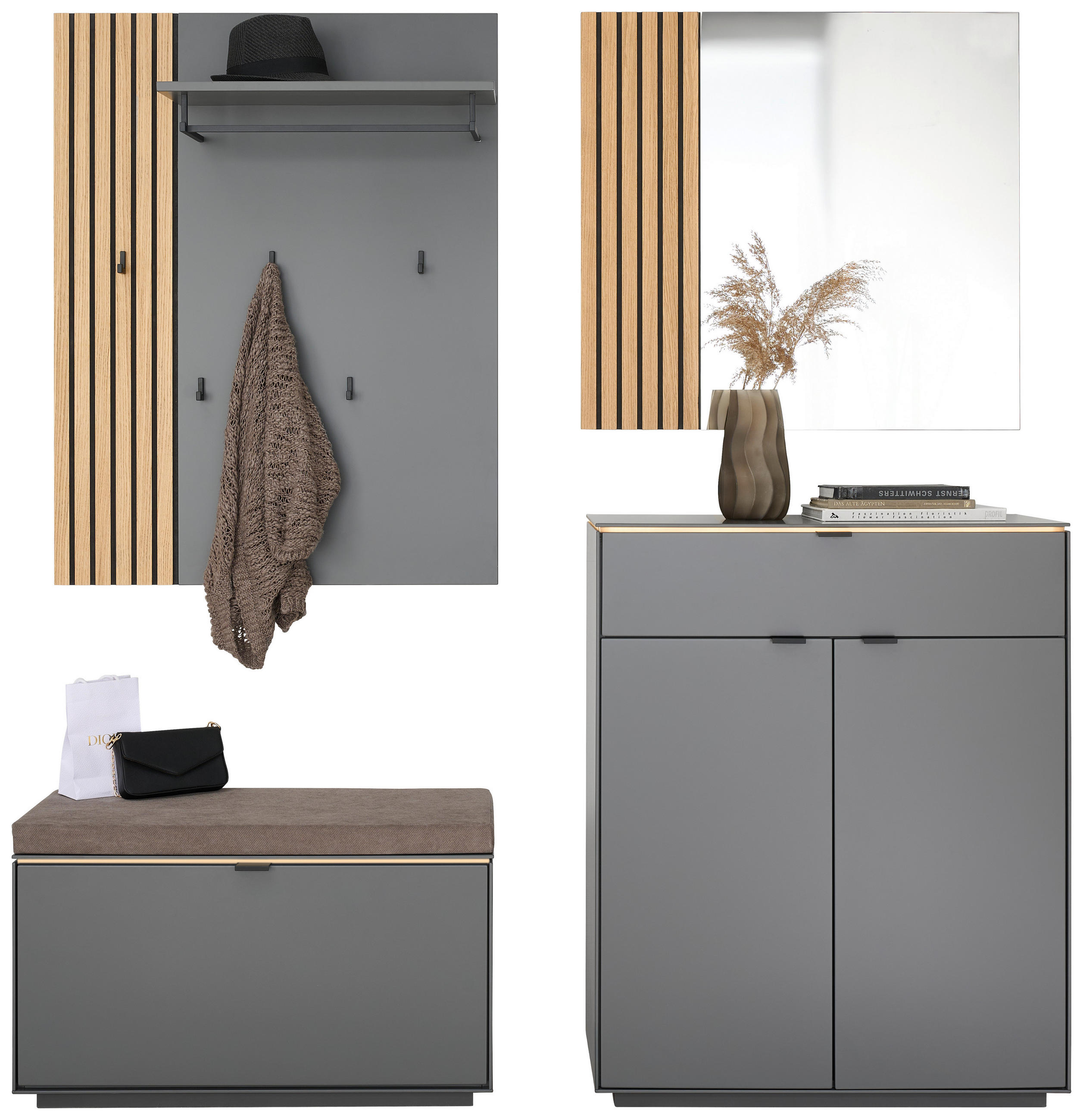 GARDEROBE 4-teilig  in 171/200/40 cm  - Eichefarben/Anthrazit, Design, Glas/Holz (171/200/40cm) - Dieter Knoll