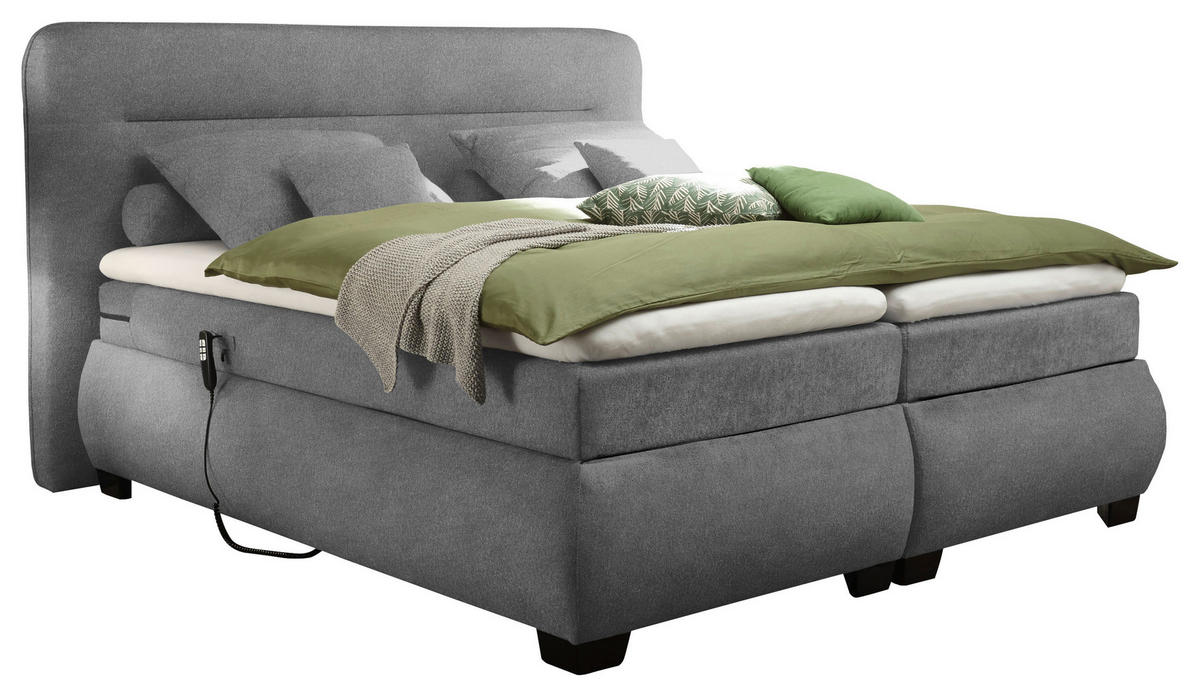 BOXSPRING-ÁGY 180/200 cm  sötétszürke  - fekete/sötétszürke, Konventionell, műanyag/textil (180/200cm) - MID.YOU