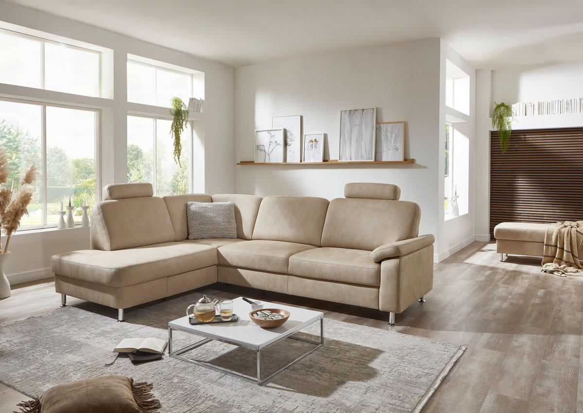ECKSOFA Rostock Beige Mikrofaser  - Beige, Design, Textil/Metall (202/266cm) - Beldomo System