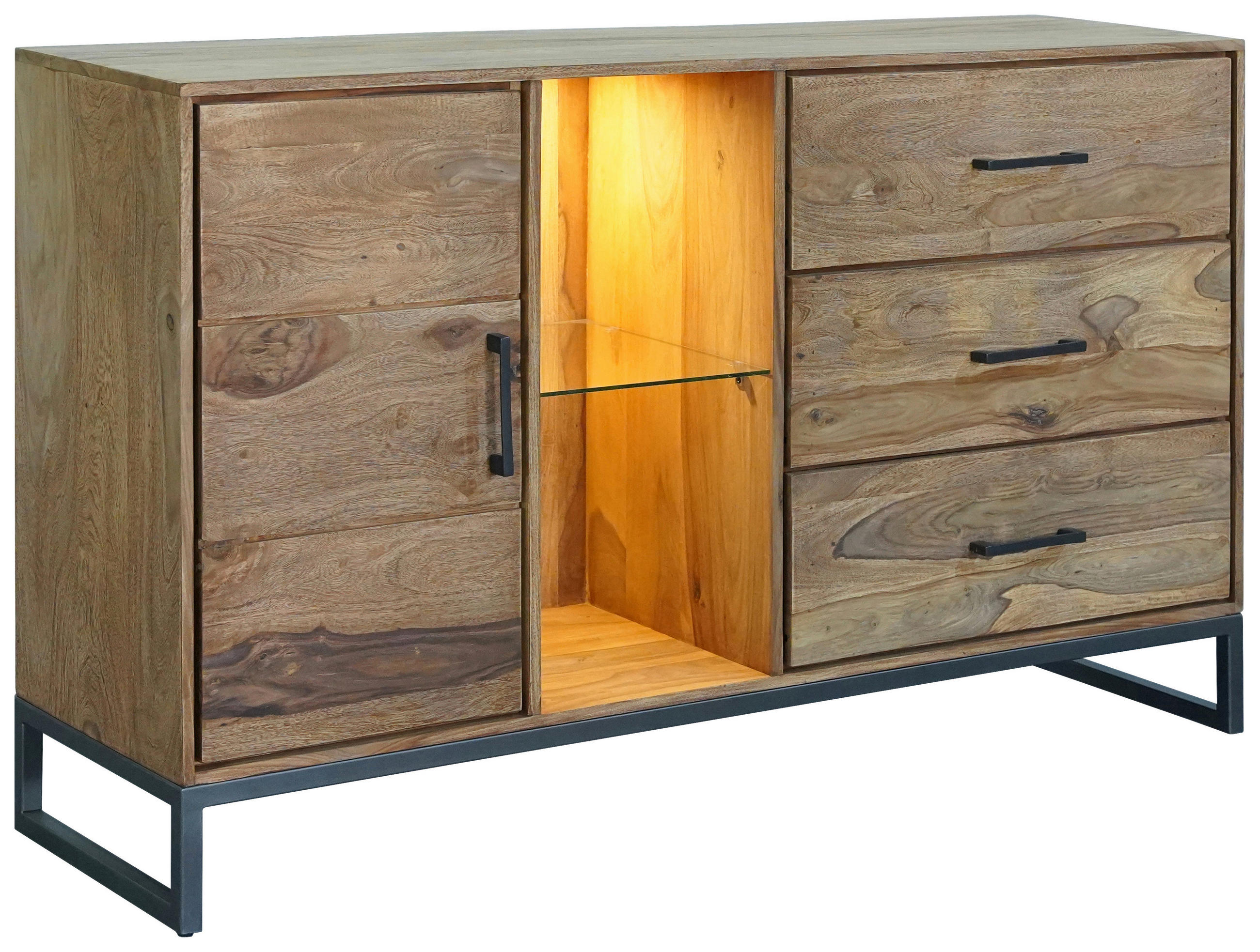 SIDEBOARD Craft Line  in 175/49/40 cm  - Anthrazit/Naturfarben, LIFESTYLE, Glas/Holz (175/49/40cm) - MID.YOU