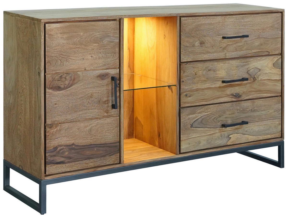 KOMODA   175/49/40 cm   antracit, prirodne boje  - prirodne boje/antracit, Lifestyle, staklo/metal (175/49/40cm) - MID.YOU