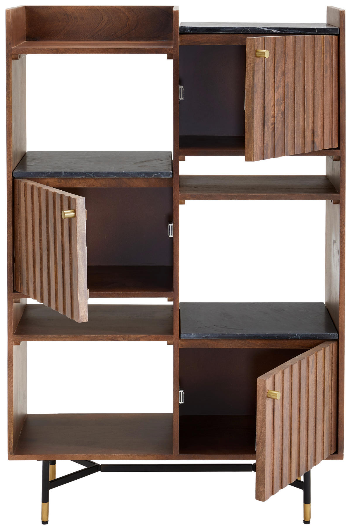 REGÁL, mosadzná, farba vlašského orecha, čierna, mosadz, mangové drevo, 88/136/35 cm - čierna/farba vlašského orecha, Lifestyle, kov/drevo (88/136/35cm) - MID.YOU