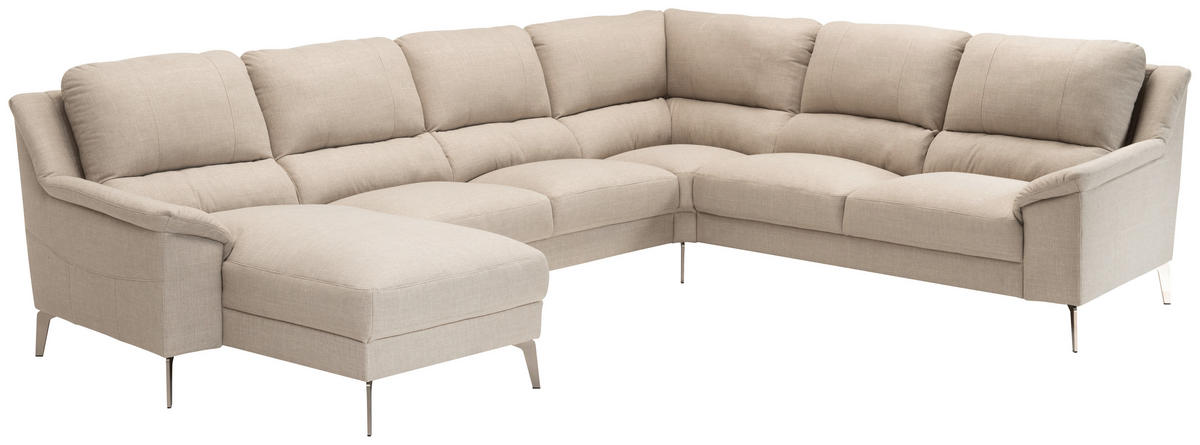 SOFA in Webstoff Beige  - Chromfarben/Beige, Konventionell, Textil/Metall (163/326/256cm) - Livetastic