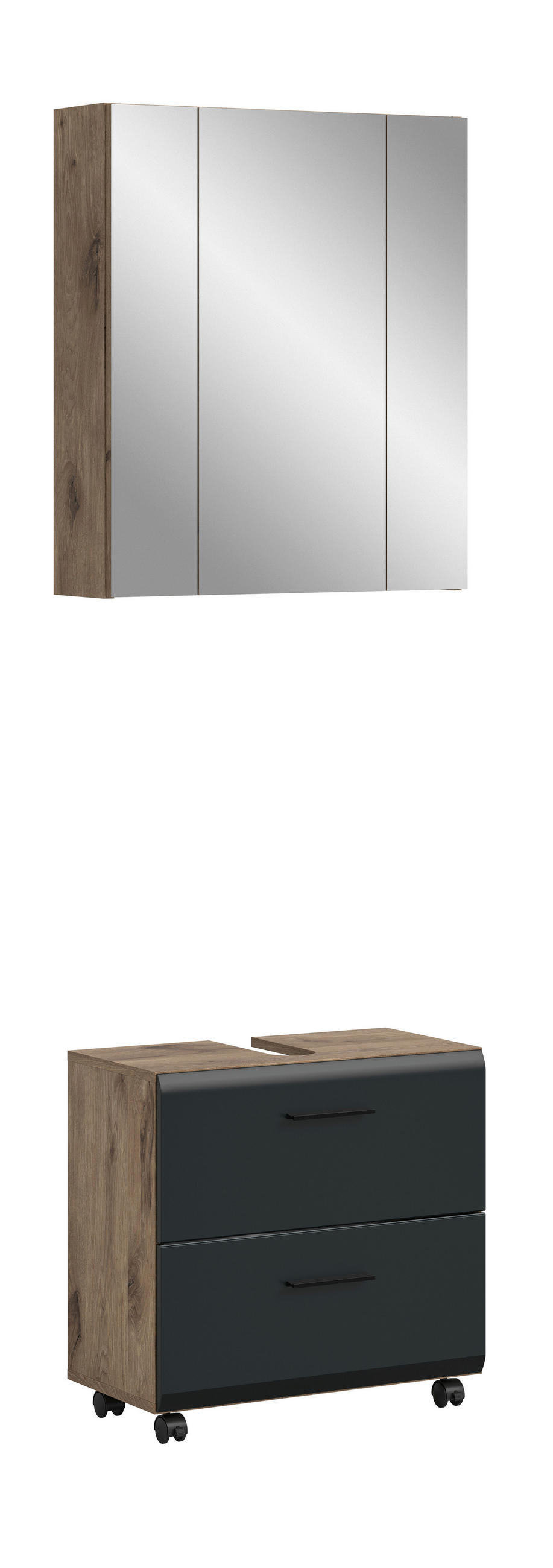 BADEZIMMER 2-teilig  in 60 cm  - Eiche dunkel/Schwarz, Trend, Glas/Holzwerkstoff (60cm) - MID.YOU