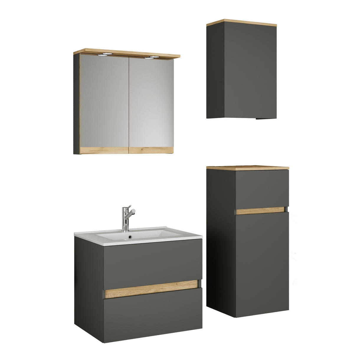 BADEZIMMER 5-teilig 101 cm  - Honigeiche/Weiss, Trend, Keramik/Holzwerkstoff (101cm) - MID.YOU